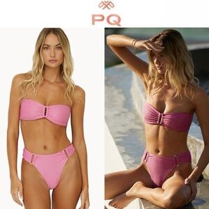 PQ SWIM SORBET BANDEAU DETAIL FANNED BOTTOMS PINK BIKINI SET SZ S